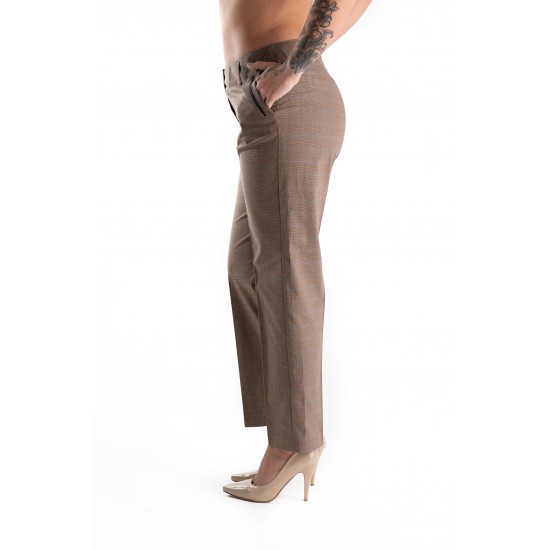 Pantaloni Eleganti Maro in Carouri, Masura Mare din Stofa Pantaloni Eleganti Maro in Carouri, Masura Mare din Stofa